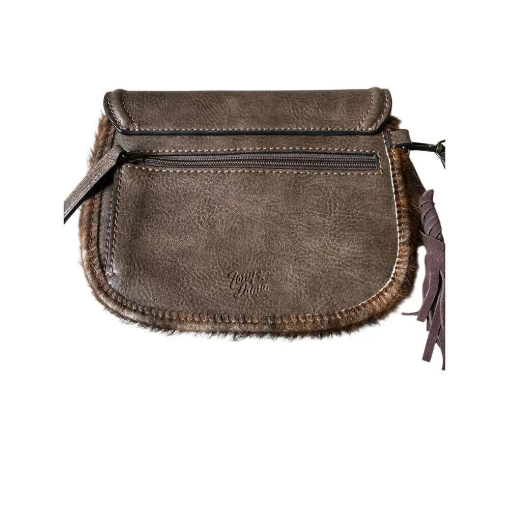 NWOT Tony Lama Cowhide Clutch Wristlet Bag Turquoise Accents Western Brown White